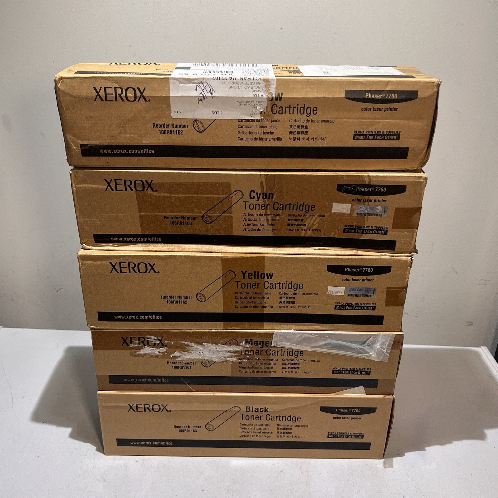 Xerox Phaser 7760 Toner Set C/M/2Y/K 106R01160 106R01161 106R01162 106R01163.(5)