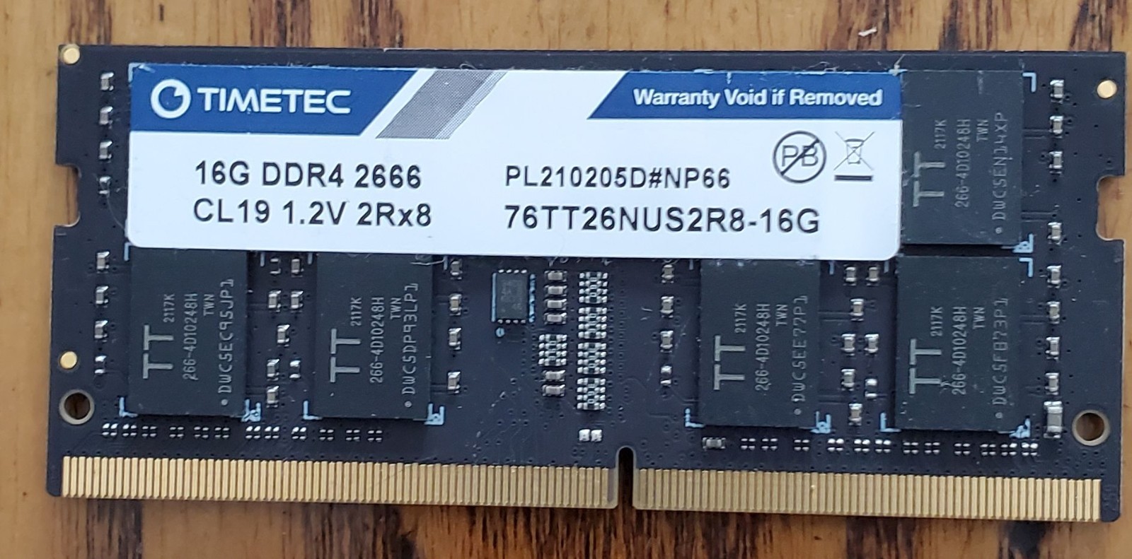 Timetec 16Gb 2Rx8_DDR4-2666 CL19 76TT26NUS2R8-16G Memory Board