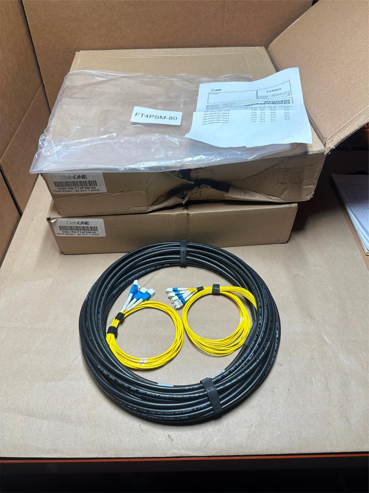 8x Pack Lot  LC/LC 4-Pair FT4PSM-80 Fiber Optic Cables Dish
