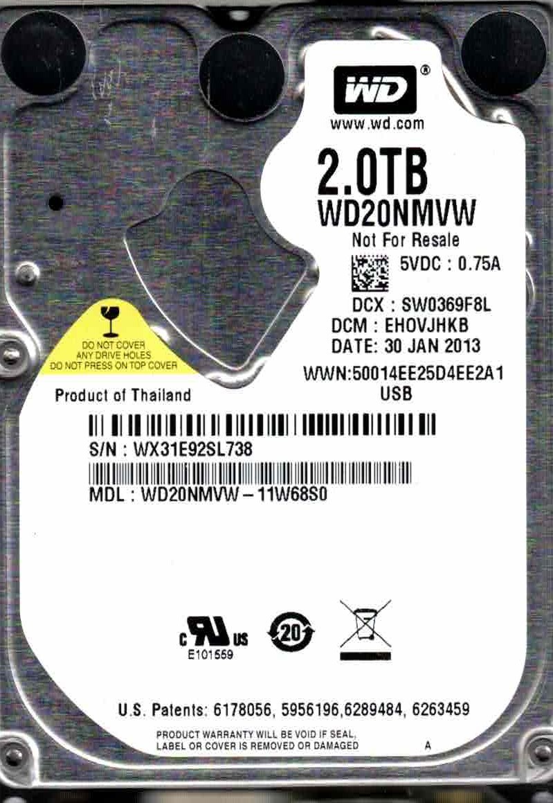 WD20NMVW-11W68S0,  EHOVJHKB,  WESTERN DIGITAL 2TB, USB 3.0 WX31  JAN 2013