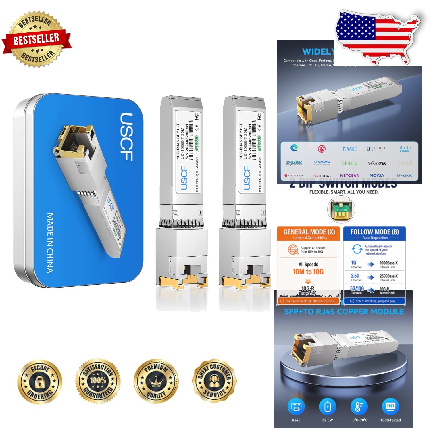Reliable 10GBase-T SFP+ RJ45 Transceiver 2 Pack Universal Compatibility