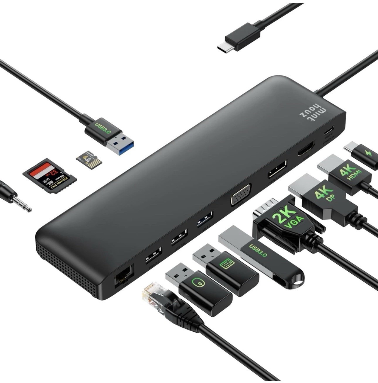 USB C Docking Station Minthouz 12-in-1 Docking Station 3 Monitors, USB Hub wi...