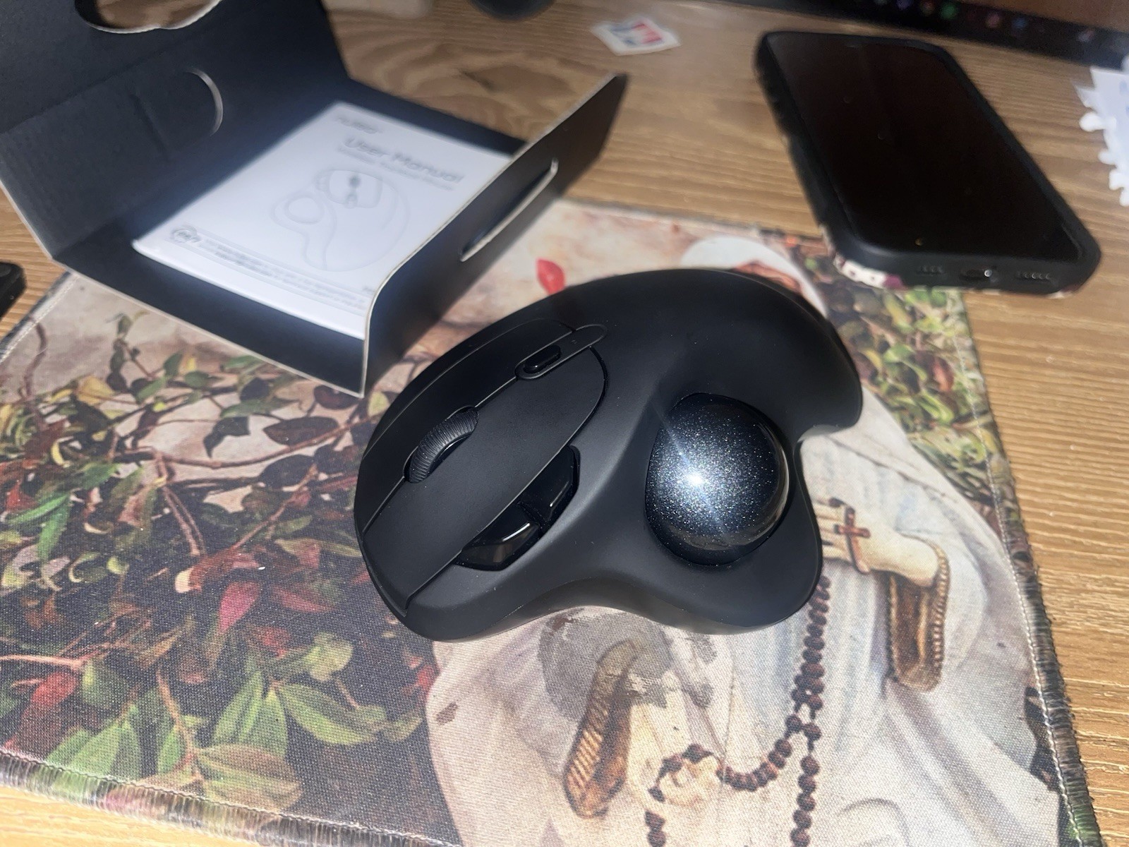 Nulea M501 Wireless Optical Trackball Mouse 5-Button 1600 DPI Black/Red