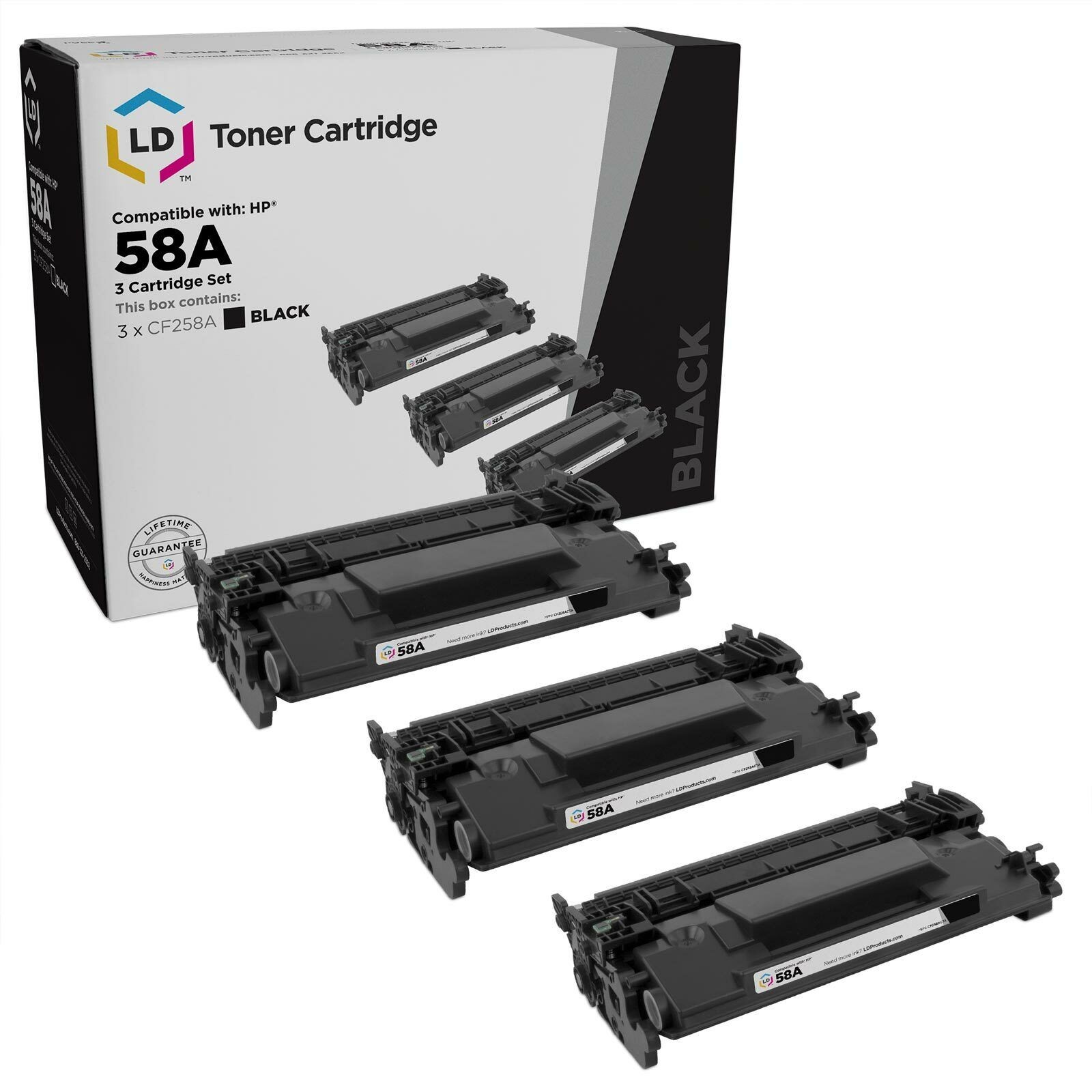 LD 3PK Replacement for HP 58A CF258A Black Toner w/CHIP LaserJet Pro M404 M428