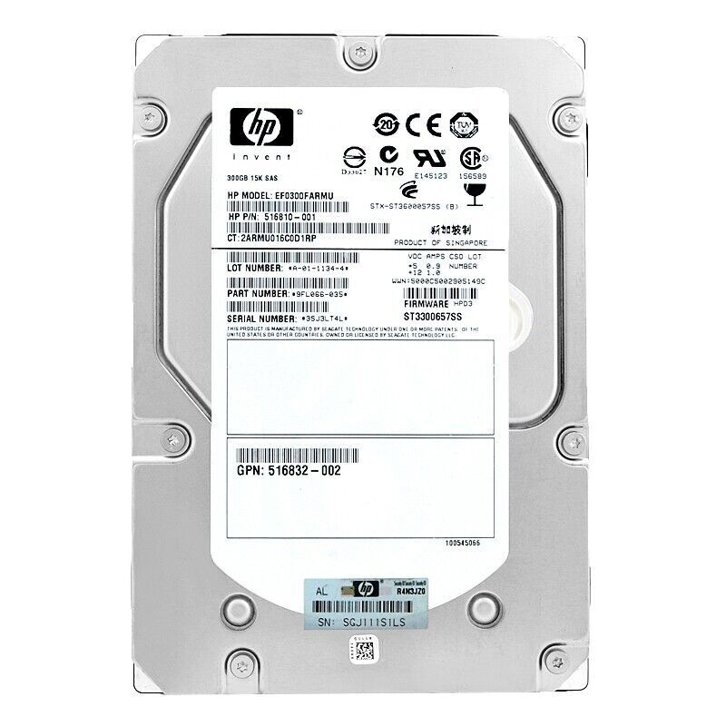 Hard Drive HP EF0300FARMU 300GB 15000Rpm Sas II 3.5" 516810-001
