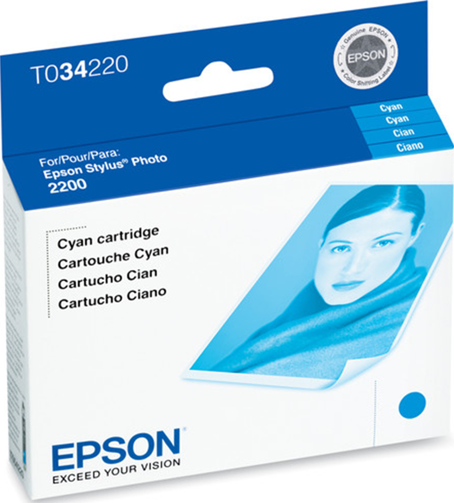 New Genuine Epson 34 T0342 Cyan Ink Cartridge, Stylus Photo 2100 Bag