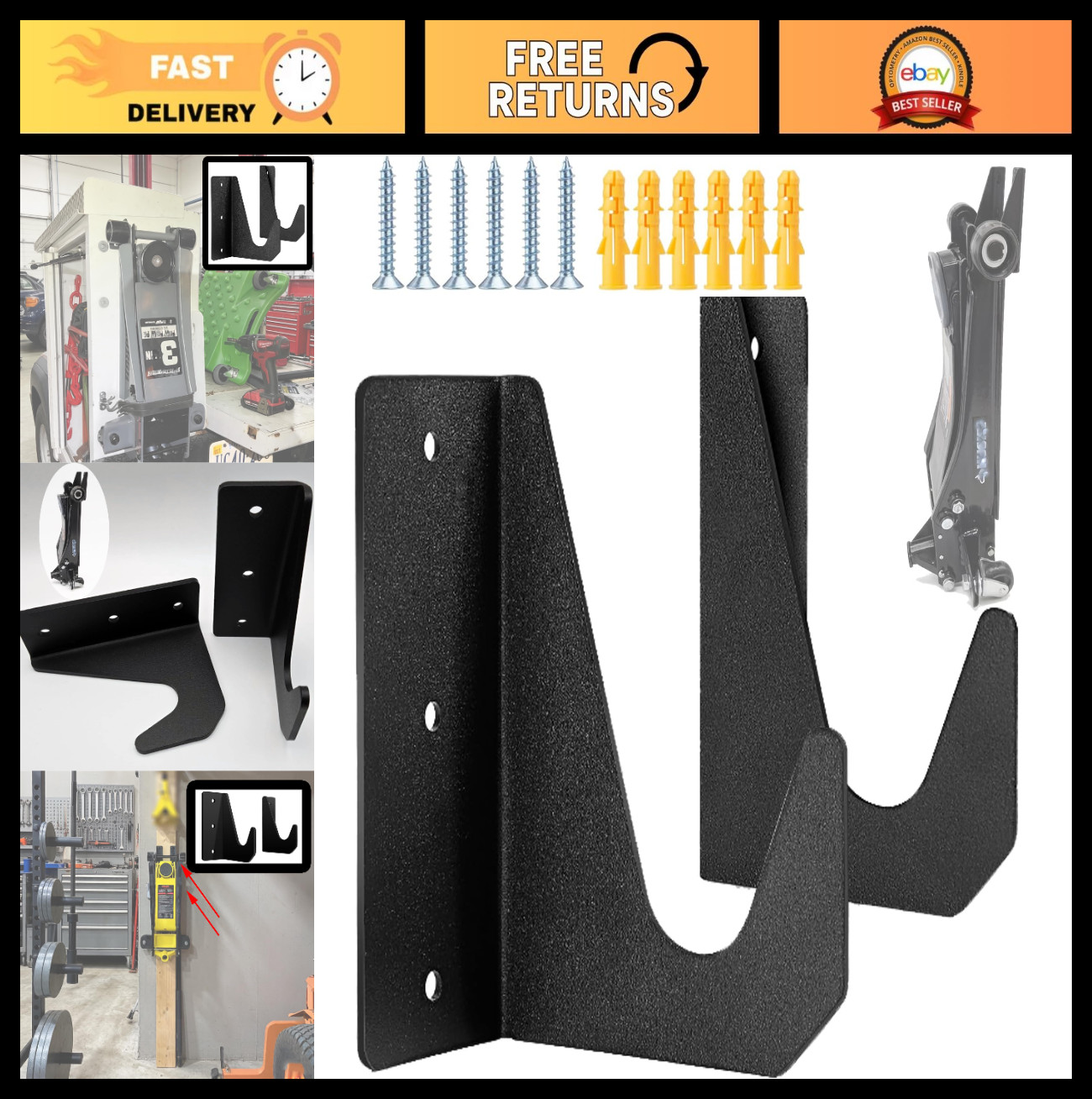 Wall Mount Floor Jack Stand Organizer - Hydraulic Trolley Holder Rack, Trailer T
