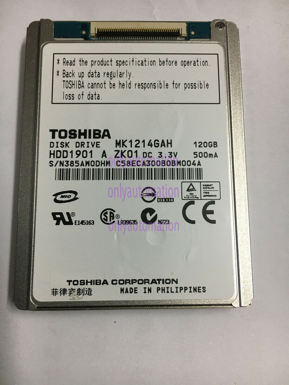 120GB Toshiba MK1214GAH 4200 RPM 1.8" ZIF/CE  Hard Drive for Sony SR12E Camera~