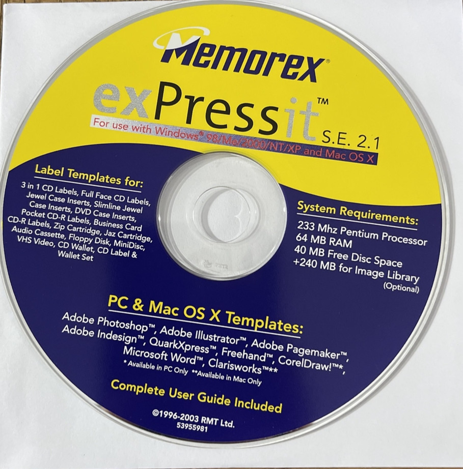 Memorex ExPressIt PC CD Rom Software