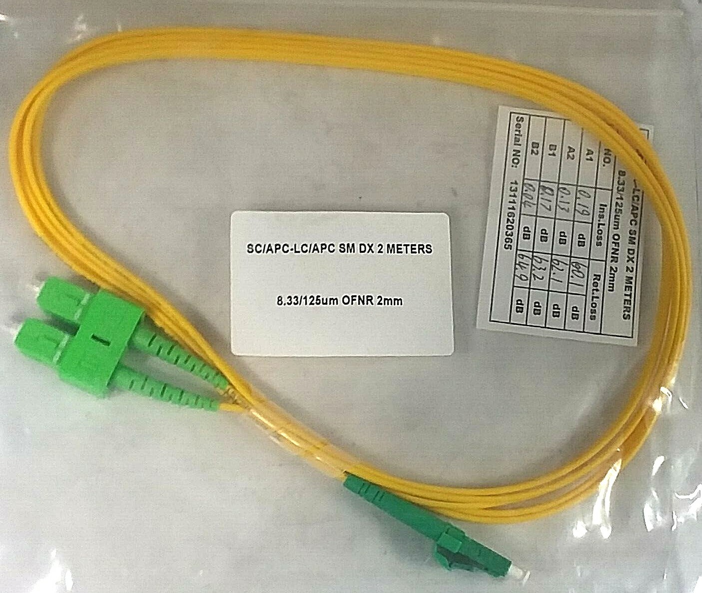 Unbranded SM DX BIF Ofnr Jumper, 2mm, 2meters; Part #SC/APC-LC/APC SM DX 2meters