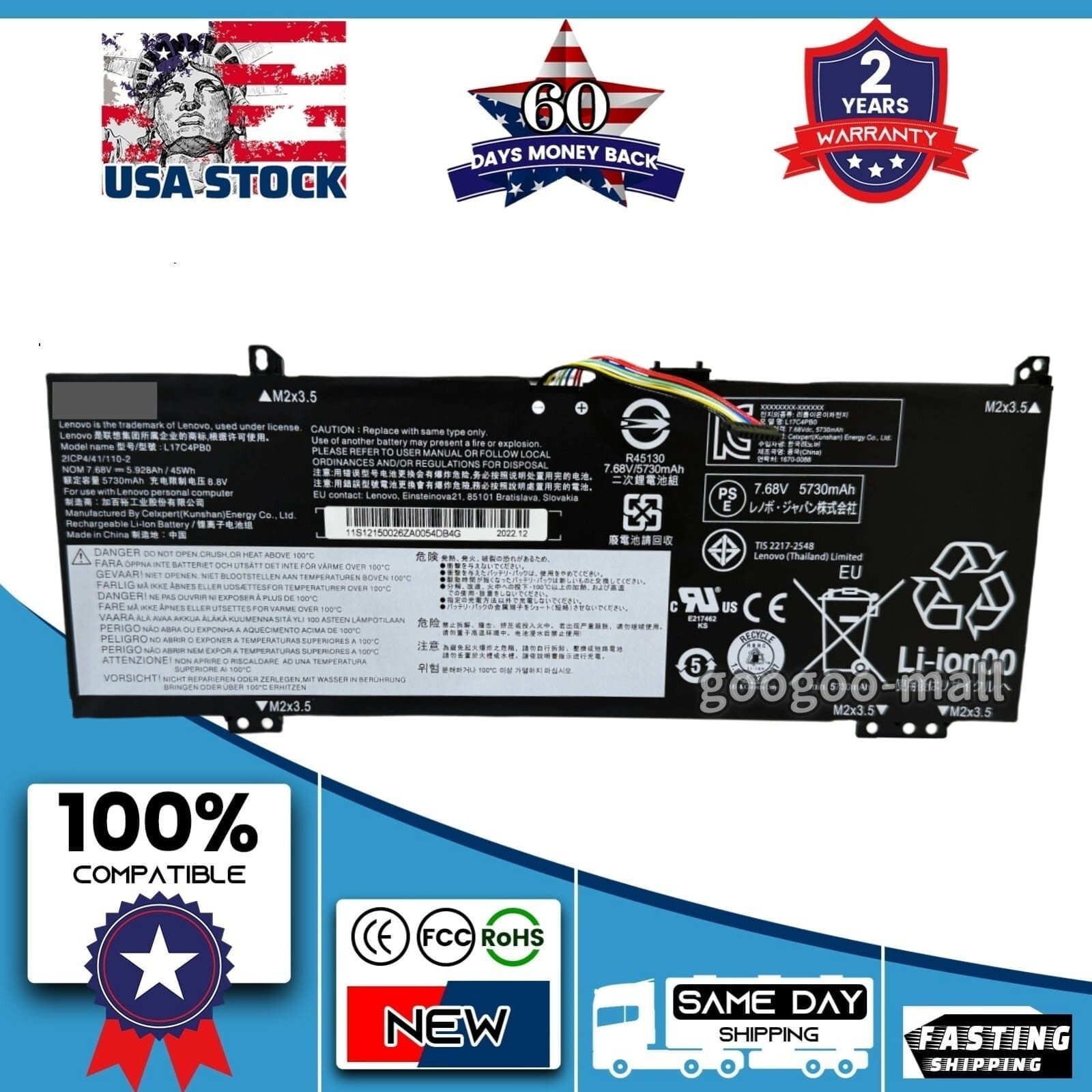 New Genuine L17C4PB0 L17M4PB0 OEM Battery for Lenovo Yoga 530-14IKB Flex 6-14IKB