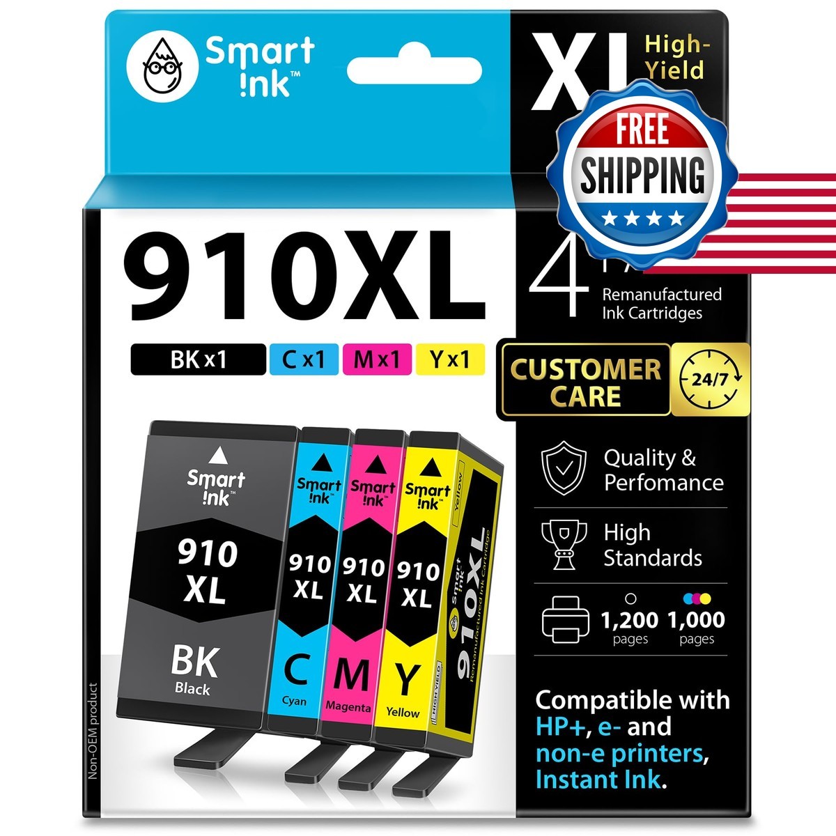 Smart Ink 910XL Black & Color Combo 4-Pack for HP OfficeJet 8025 8035 8015