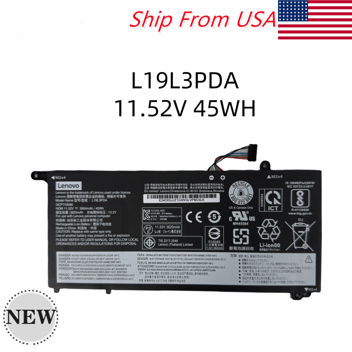 NEW OEM 45Wh L19C3PDA L19M3PDA L19L3PDA Battery For Lenovo ThinkBook 14 15 G2 G3