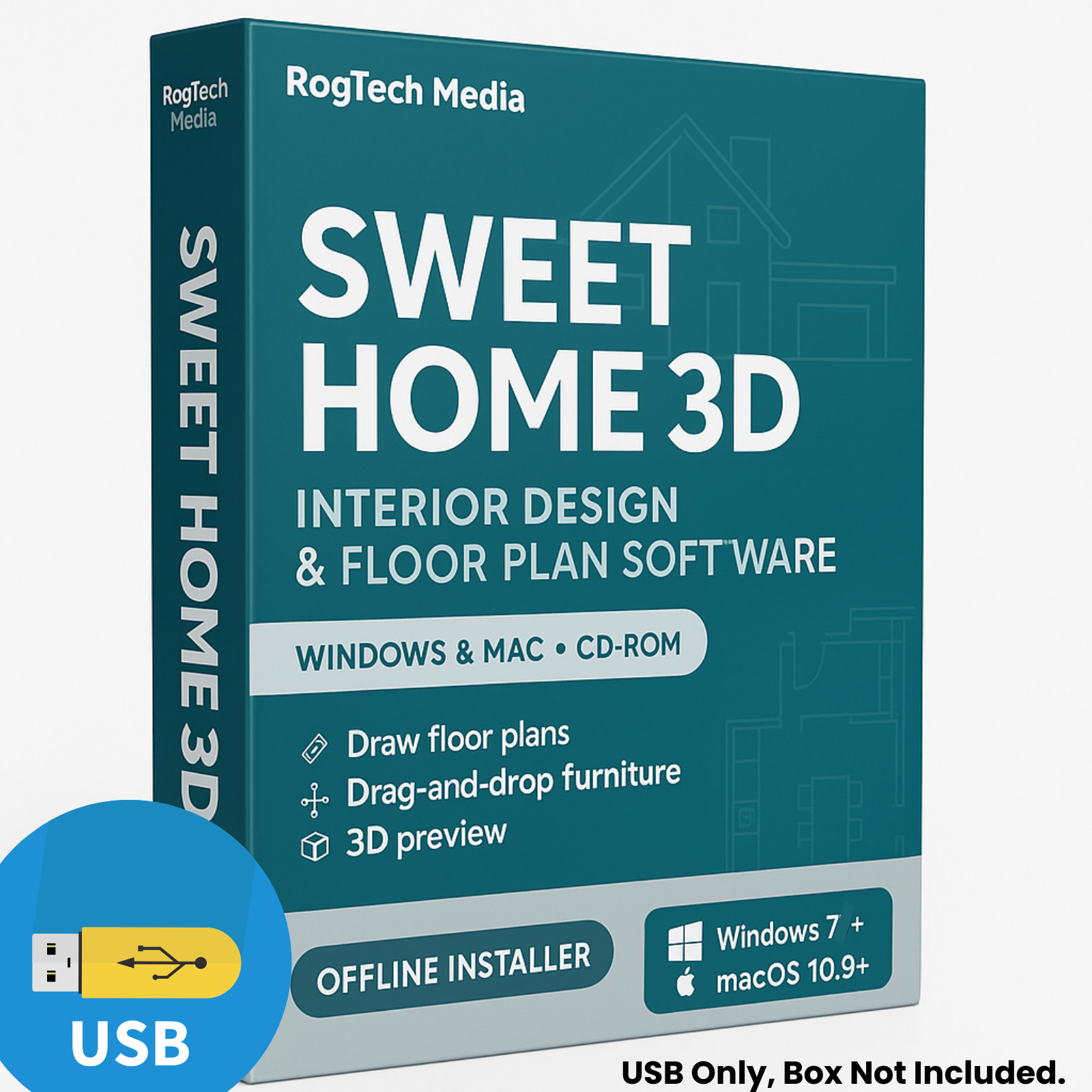 Sweet Home 3D 2025 - Graphic Interior Design CAD Architect Software -Win/Mac-USB