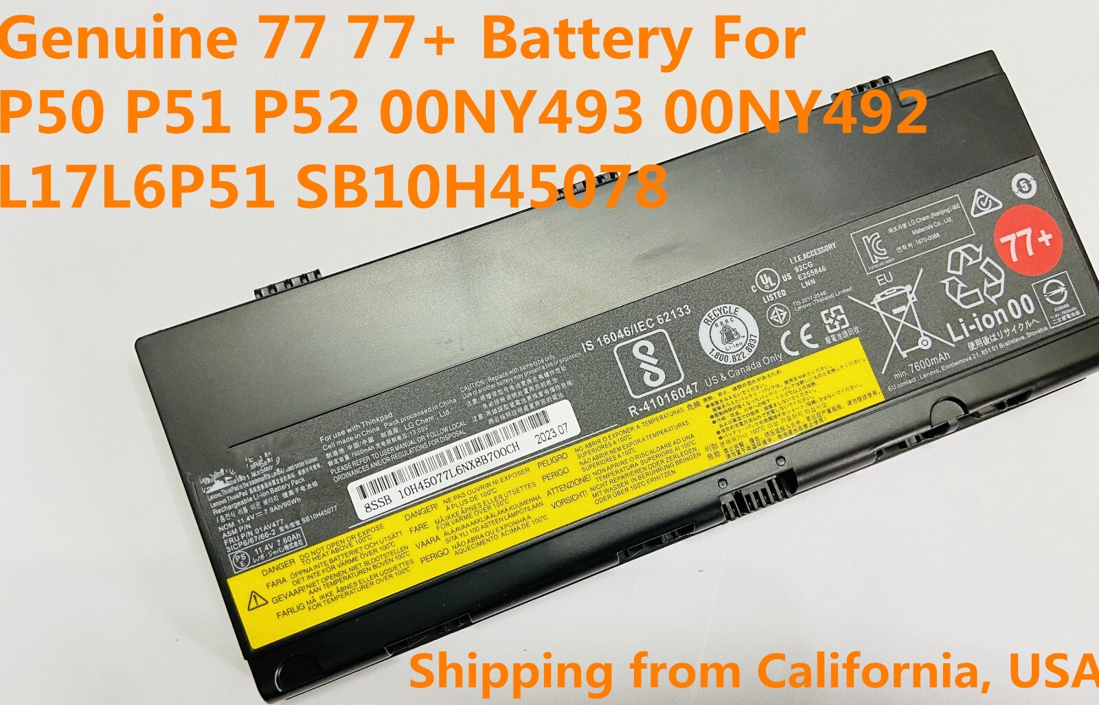 Genuine 01AV495 00NY493 SB10H45077 Battery ThinkPad P50 P51 P52 Series 77+ 77++