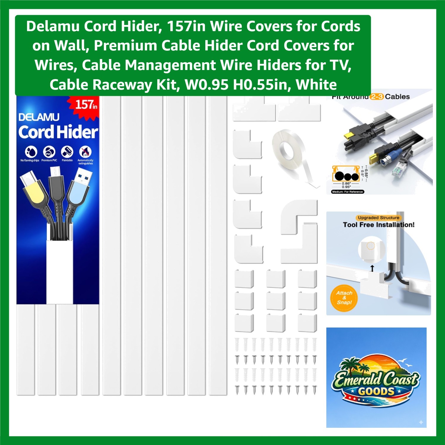 Flame Retardant 13.1ft White Cord Hider - Perfect Cable Management Solution