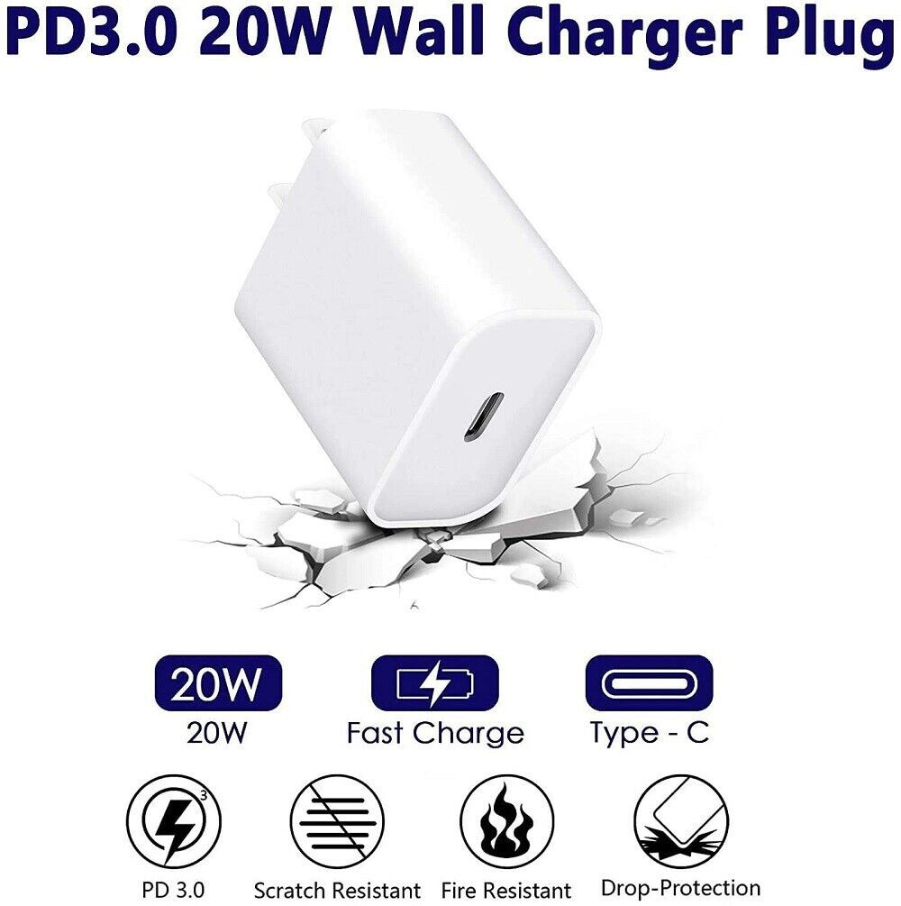 20W PD USB-C Power Adapter Fast Wall Charger For iPhone 15 14 13 12 11 XR 8  Lot