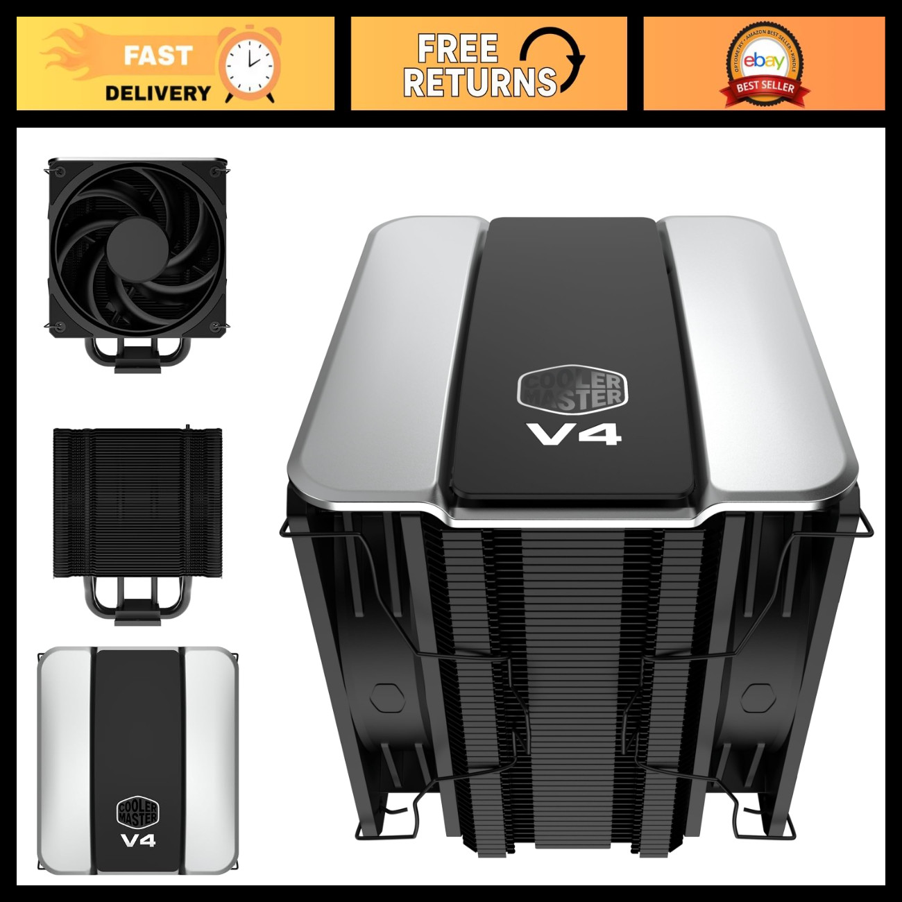 High-Performance 3DHP Black Air Cooled CPU Cooler for Gaming & Overclocking