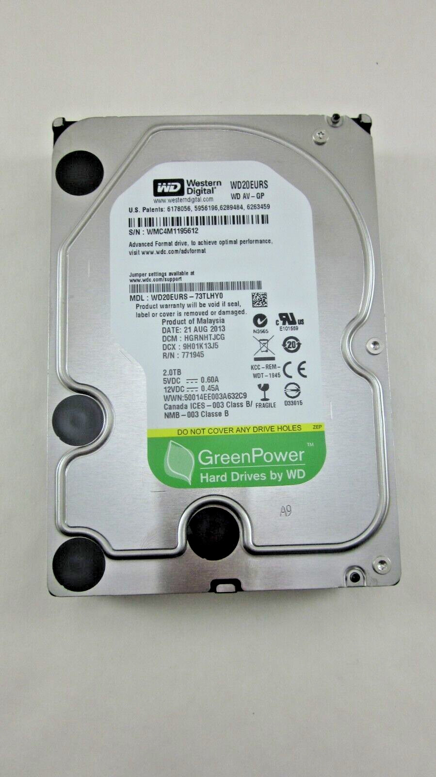 WD20EURS-73TLHY0   HGRNHTJCG  WESTERN DIGITAL SATA 2TB   AUG 2013