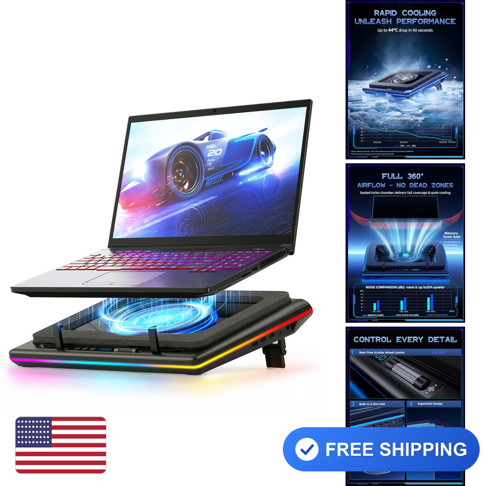 llano Laptop Cooling Pad V12 Black RGB ABS Gaming Laptop Cooler