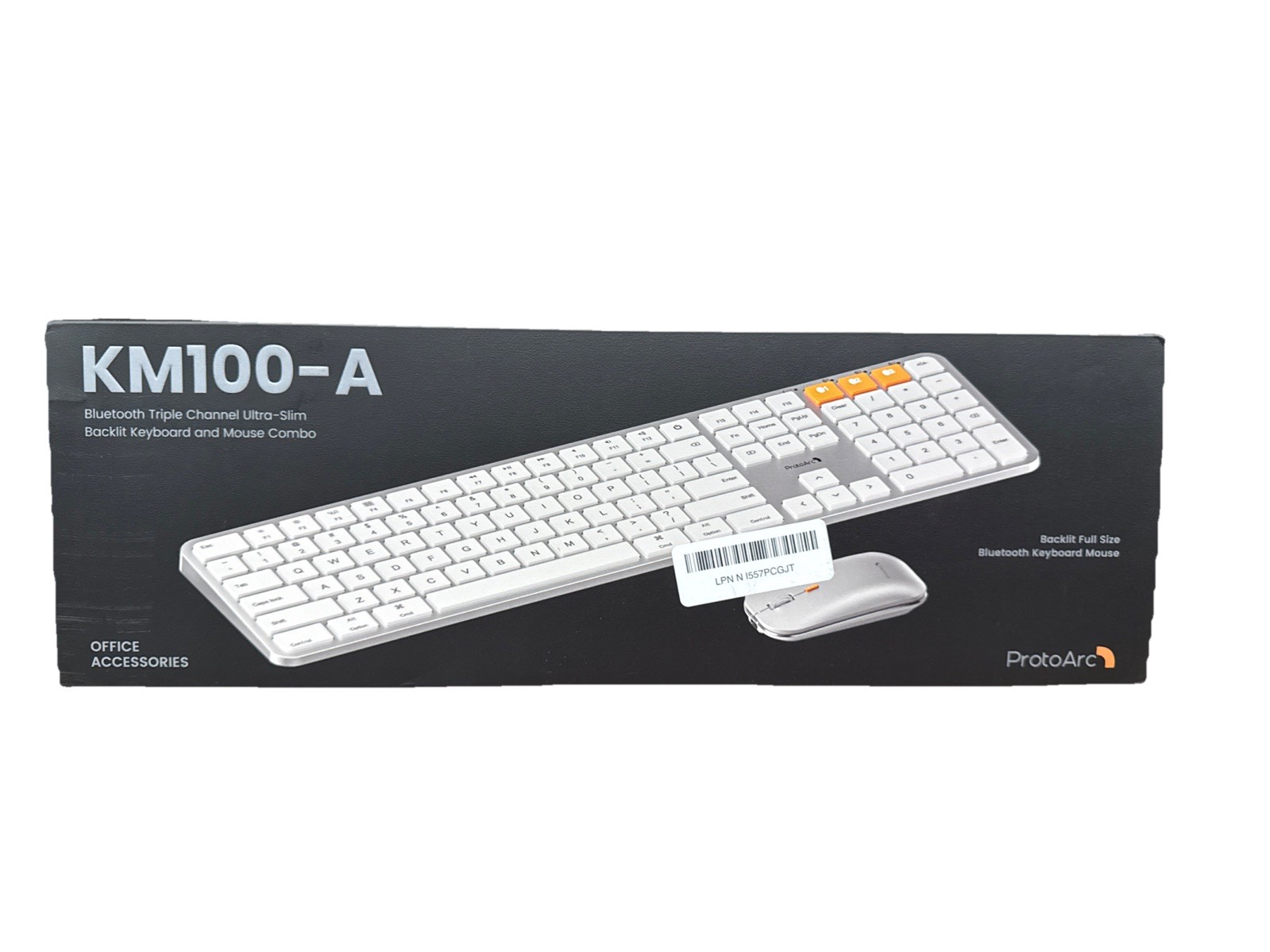 ProtoArc Backlit Bluetooth Keyboard and Mouse Combo, Full Size Wireless, KM100-A