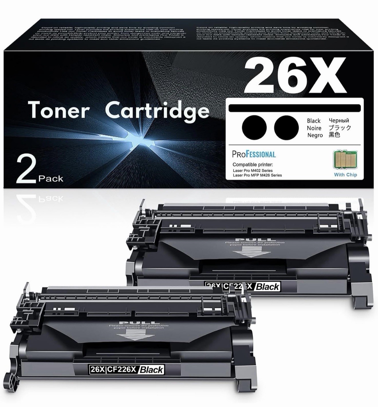 2 Pack CF226X 26X Black High Yield Toner w/ Chip for HP M402 M426