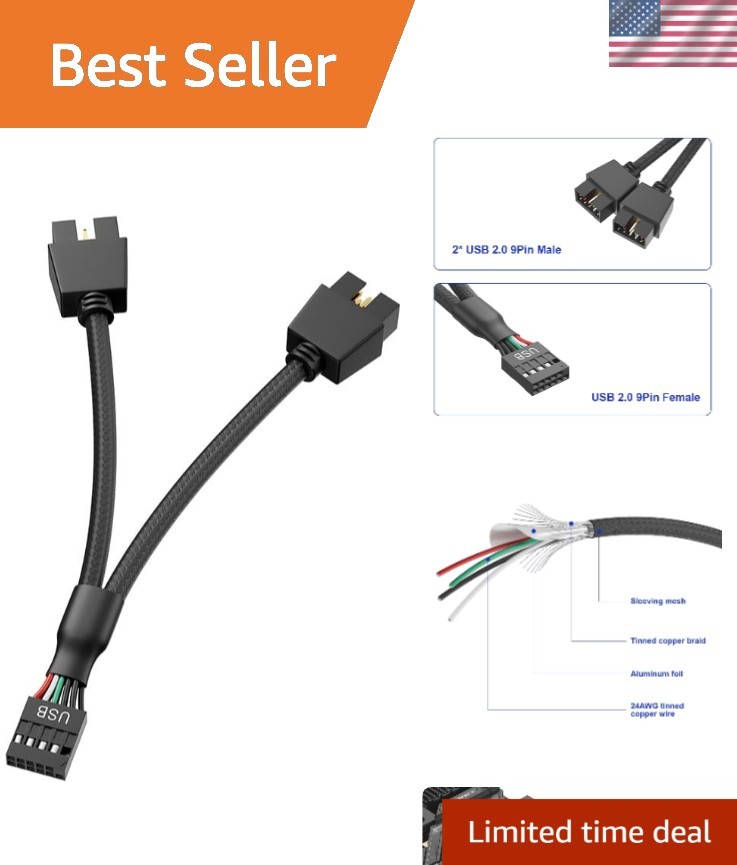 Motherboard 9pin .0 to Dual 9pin Extension Cable, 9 pin to 2 * 9 pin Splitter...
