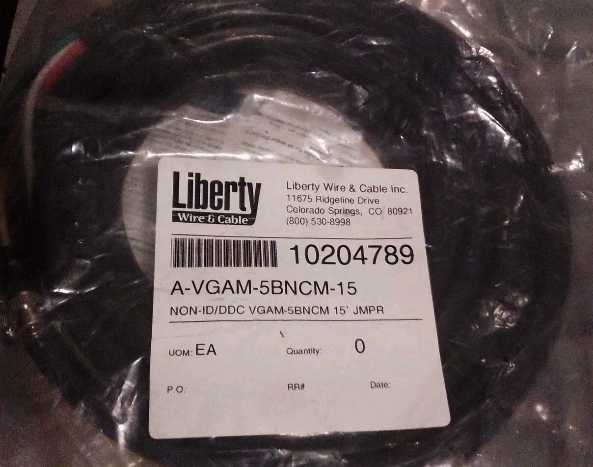 New Liberty VGA Male to 5 BNC Male 15’ Cable – Factory Sealed with...