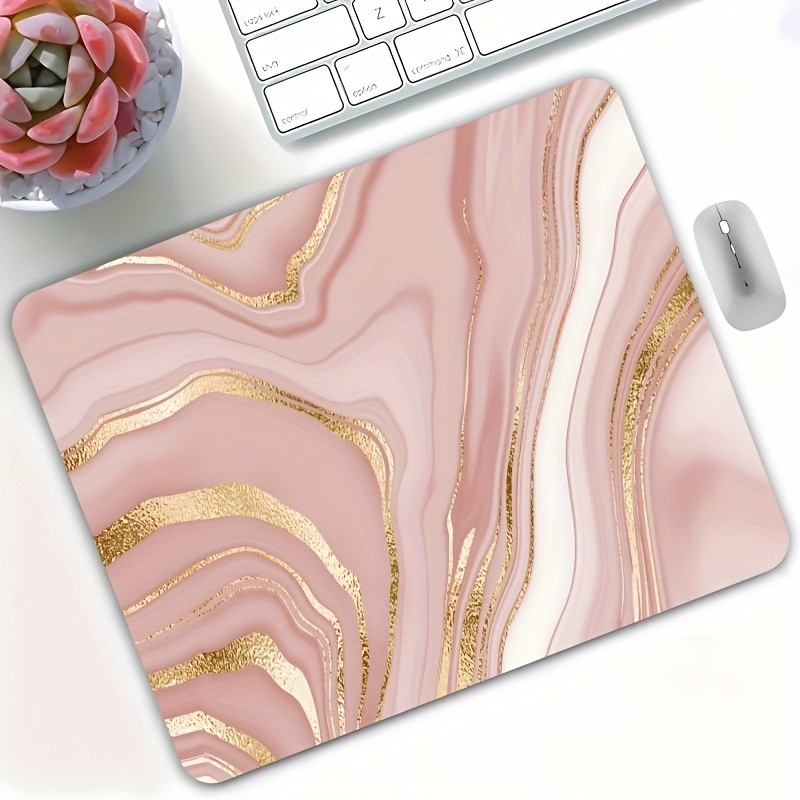 Elegant Pink & Gold Marble Mouse Pad: Glamorous Desk Art for Chic Home Decor