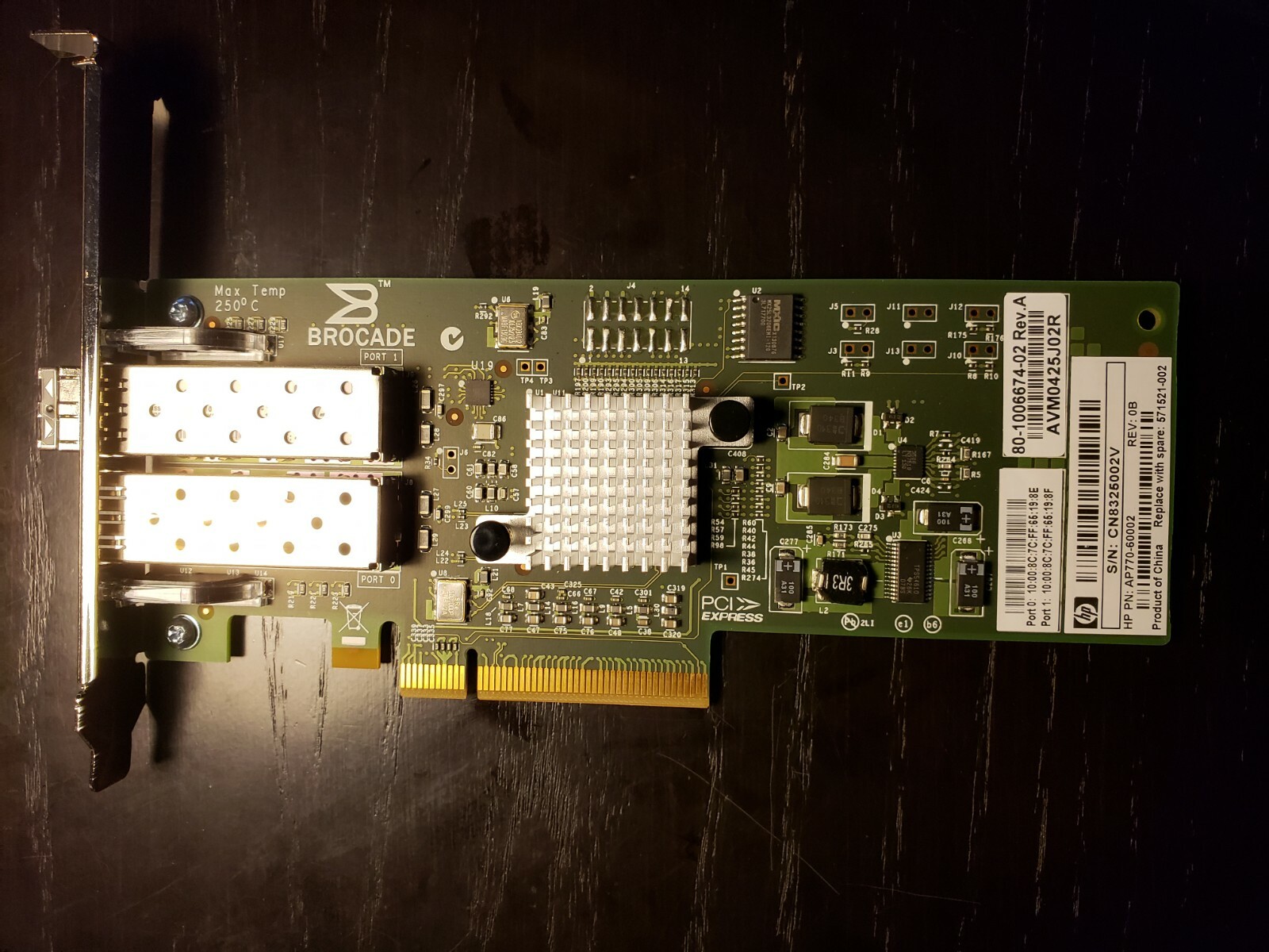 HP AP770A 571521-001 82B 8GB PCIe Fibre Channel Dual Port - with both  sfps 