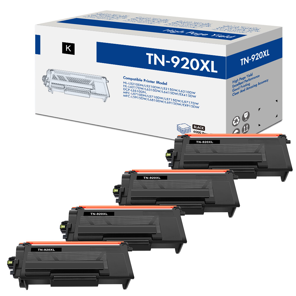 4PK Black TN920XL Toner Compatible With Brother TN920 HL-L5210DN L5210DW L6217DW