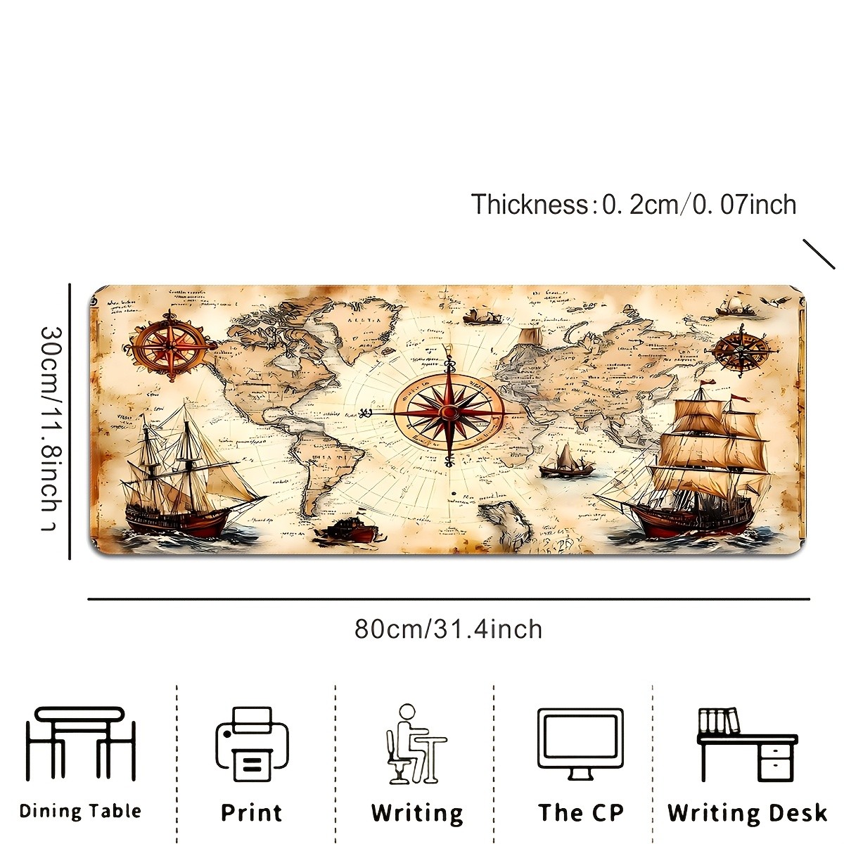 1pc Nautical Vintage Map Design Extended Mouse Pad, 23.6 x 13.7 inches, Durabl