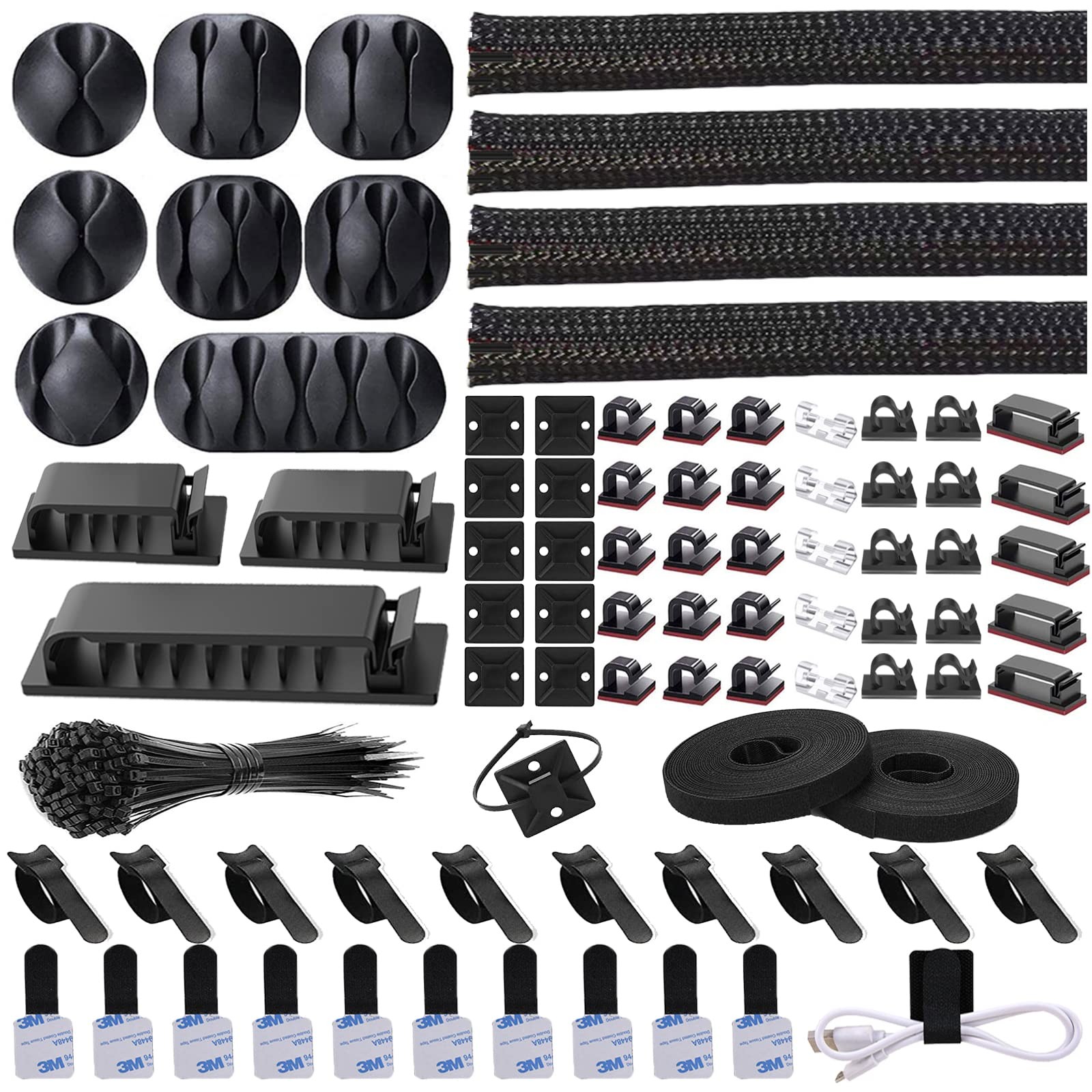 N NOROCME 192 PCS Cable Management Kit Clips Straps Ties Organizer Set