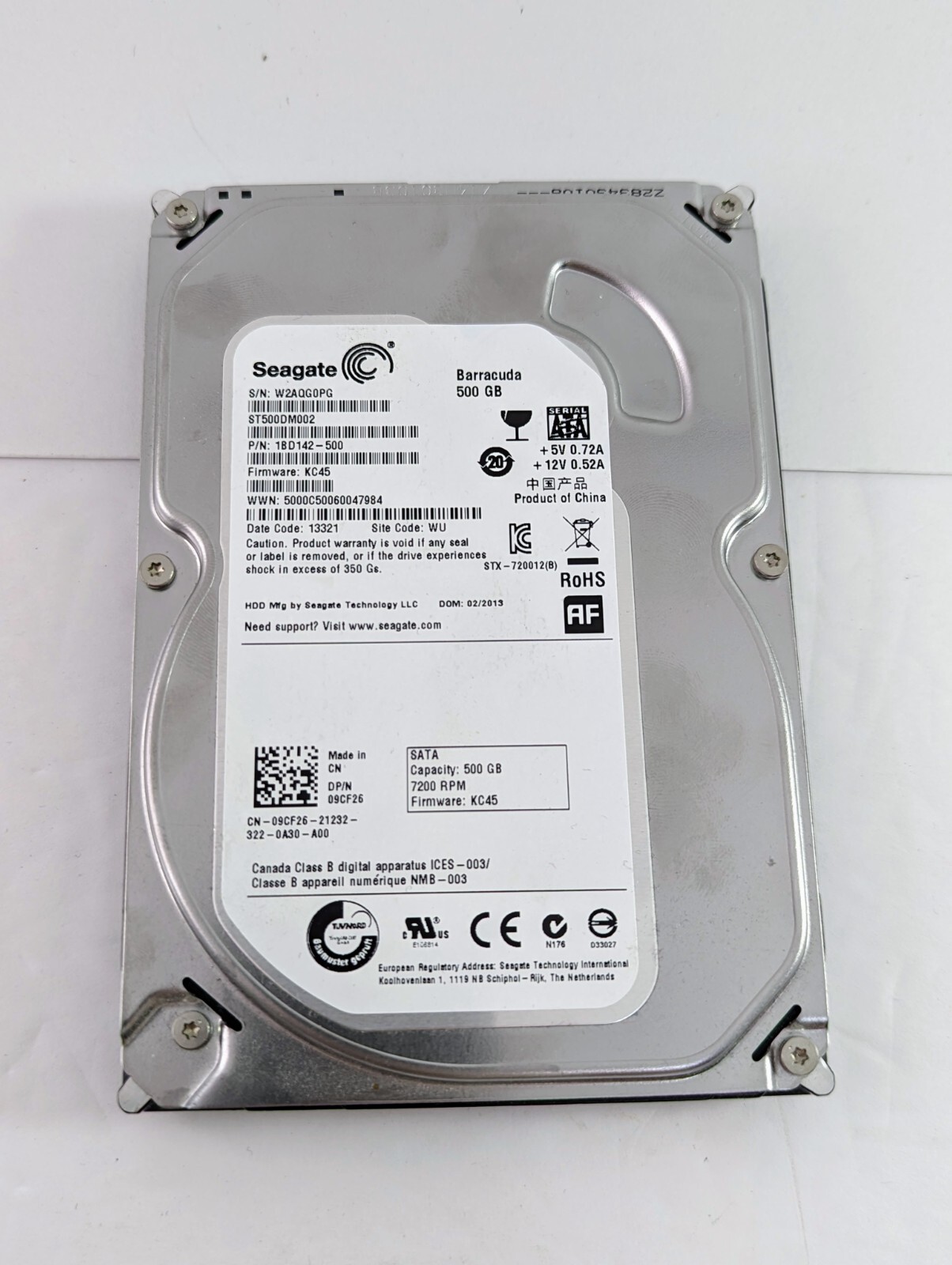 Seagate ST500DM002 500GB Sata Hard Drive P/N: 1BD142-500 F/W: KC45 Tested Works