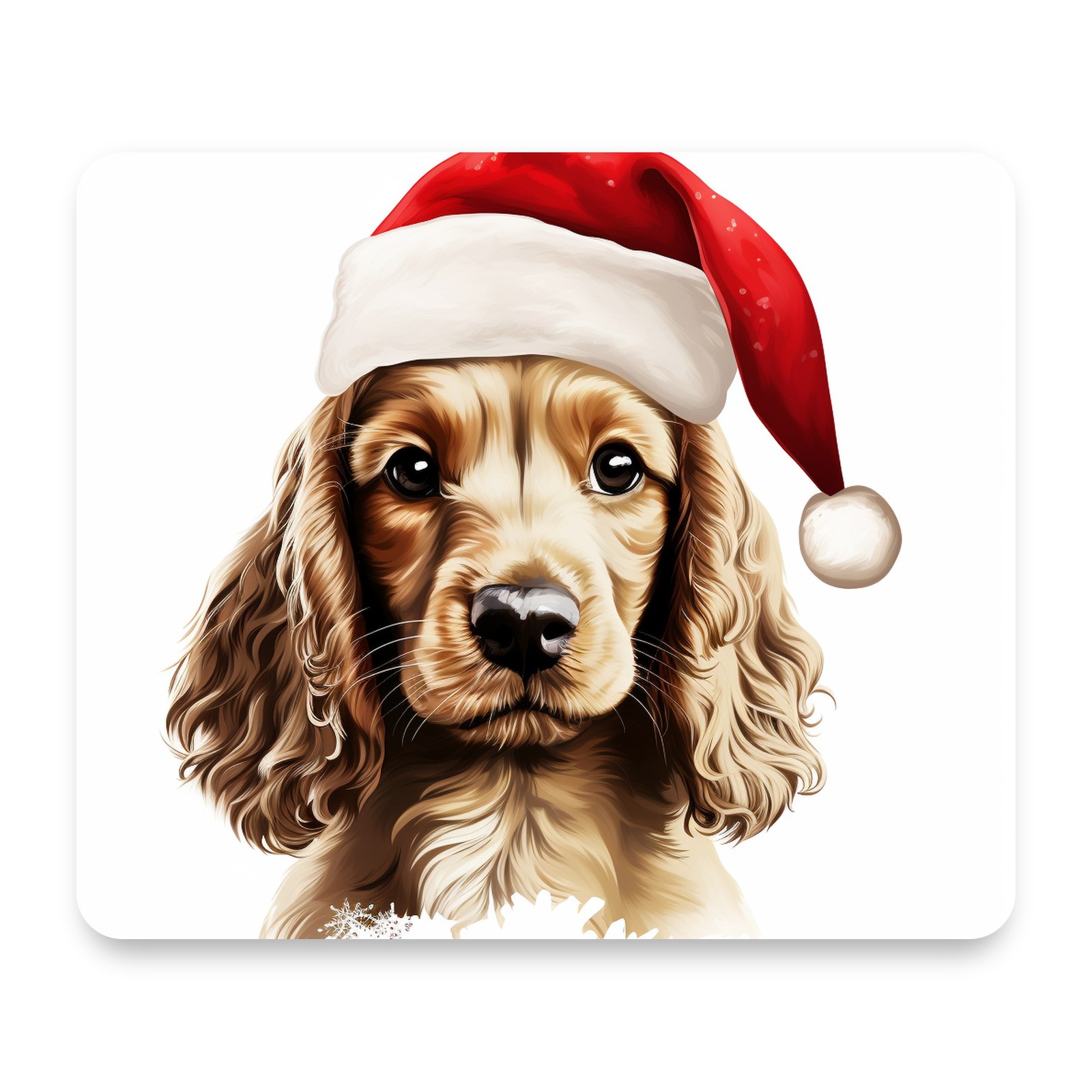 English Cocker Spaniel Puppy Drawing Santa Hat Red Christmas Mouse Pad 9.25x7.75