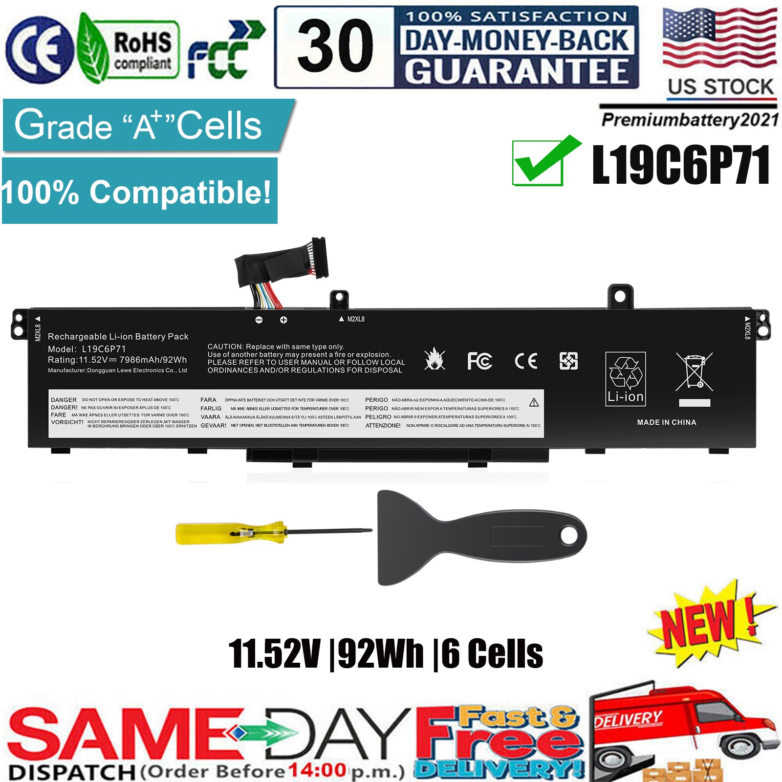 ✅New L19C6P71 battery For Lenovo ThinkPad P15 P17 2nd Gen L19L6P71 5B10W13958
