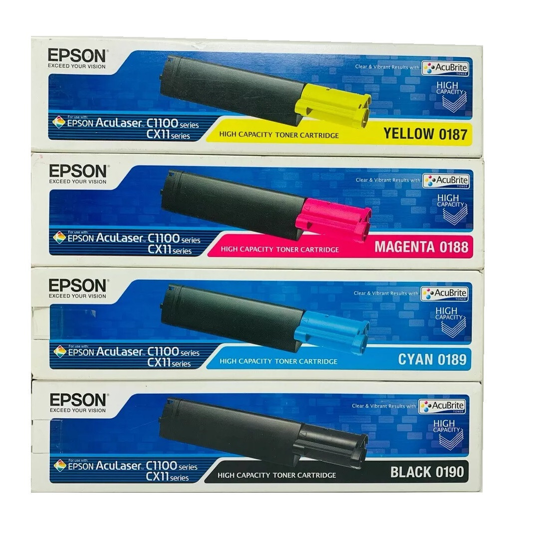 4 X Orig. Epson Aculaser C1100 C1100N CX11N / 0190 0189 0188 0187 High Capacity