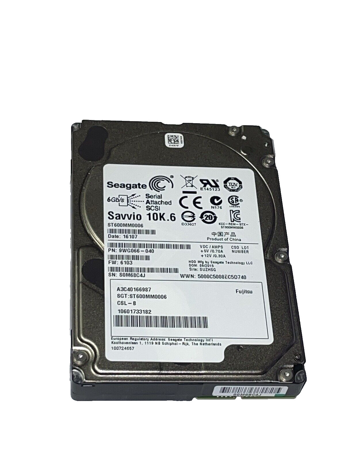 Fujitsu 600GB 2.5" SAS HDD 10K for Primergy TX1330 M2, M3A3C40166987 No Caddy