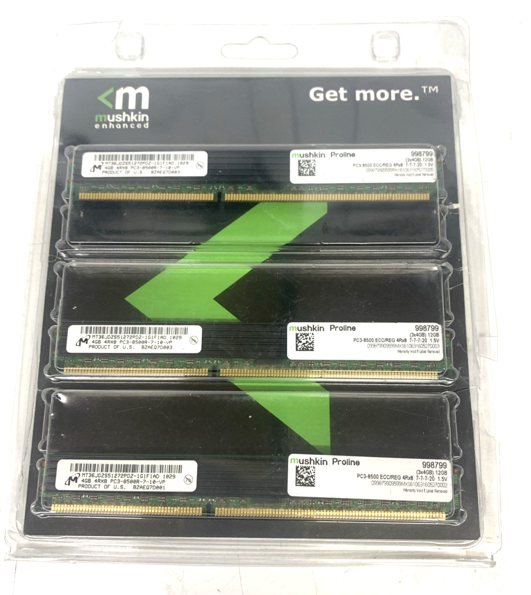 Mushkin Proline 998799 12GB PC3-8500R-7-10-VP ECC Reg 4Rx8 RAM 7-7-7-20