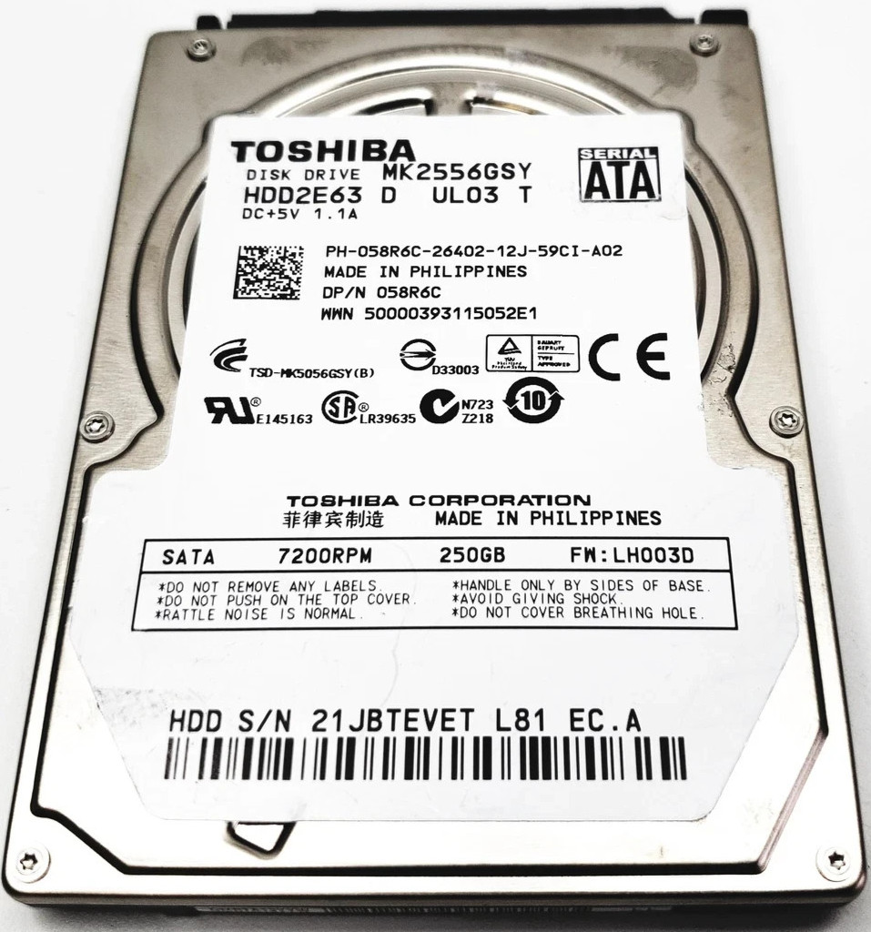 Toshiba MK2556GSY 250GB 2.5" SATA 7200RPM Laptop Hard Drive HDD 058R6C HDD2E63