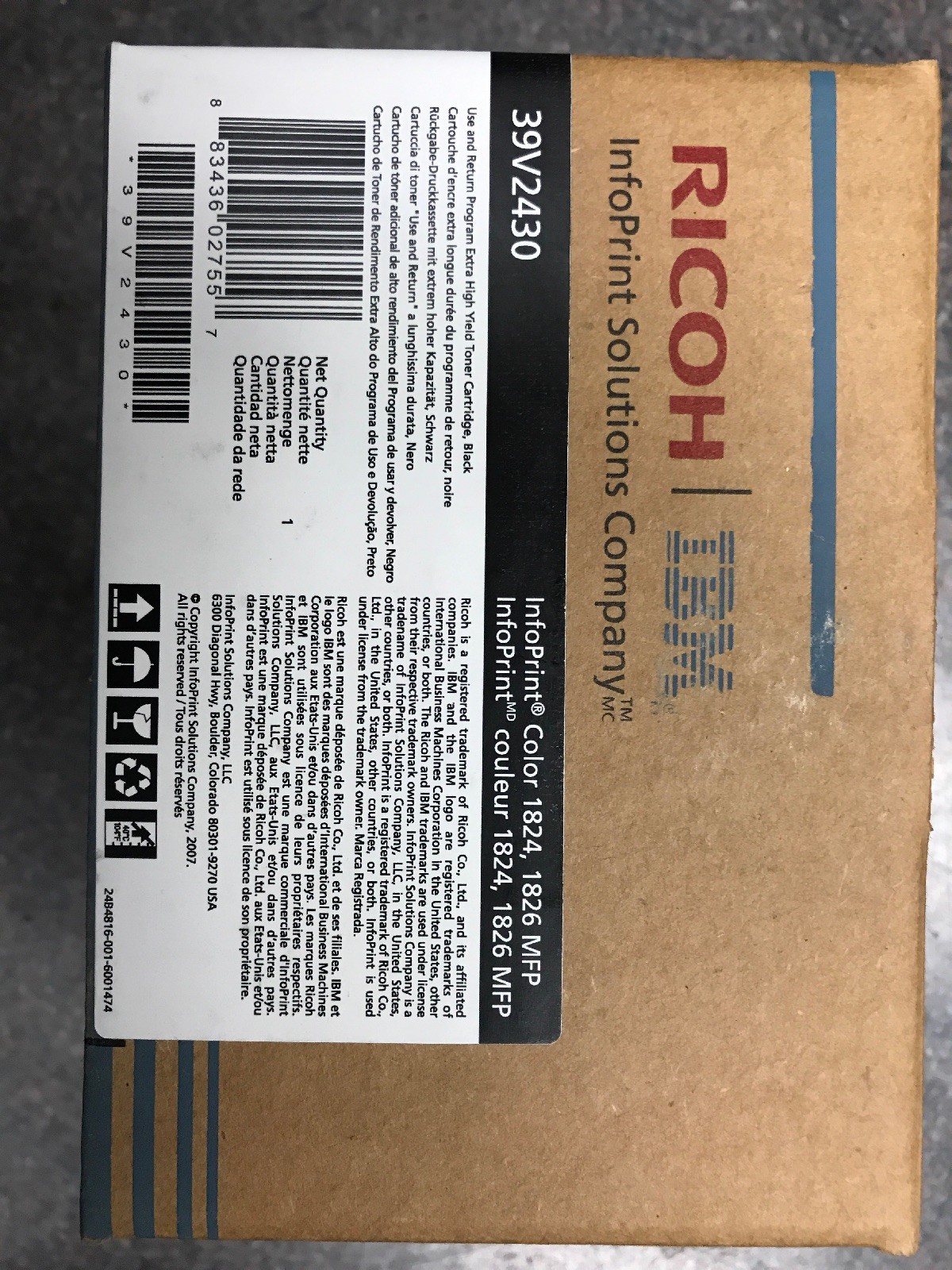 Genuine Ricoh/IBM 39V2430 Black InfoPrint Toner Cartridge, Factory Sealed