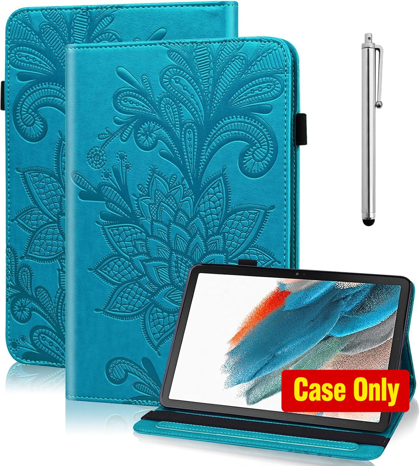 Embossed Lace Flip Folio Stand Cover Case for Moto Pad 11'' 2026 - Blue PU Leath