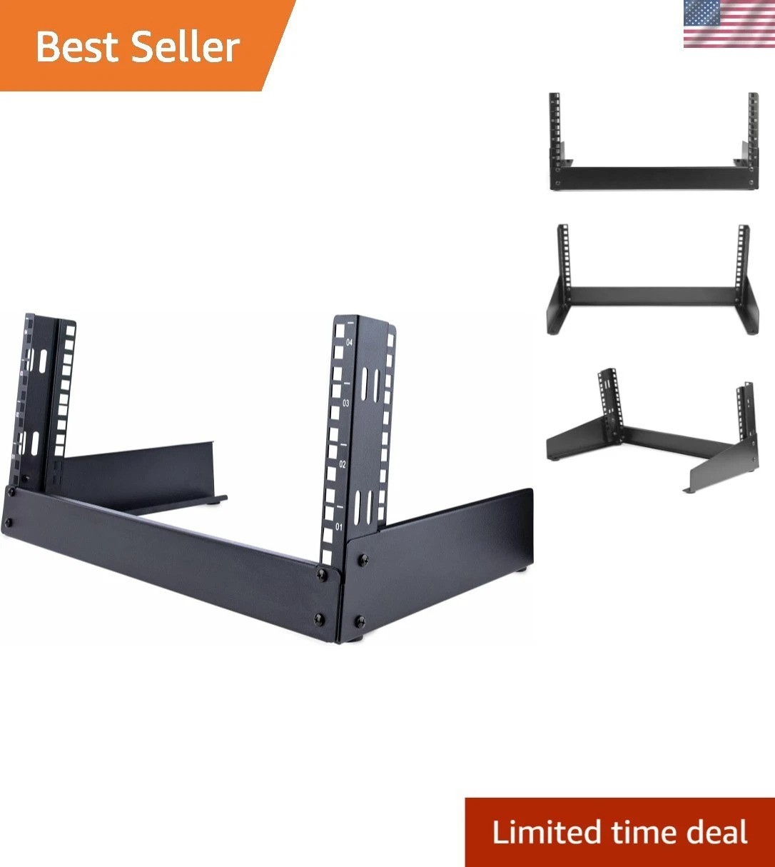 2-Post 4U Desktop Server Rack, Small Open Frame 19in Computer Rack, Compact N...