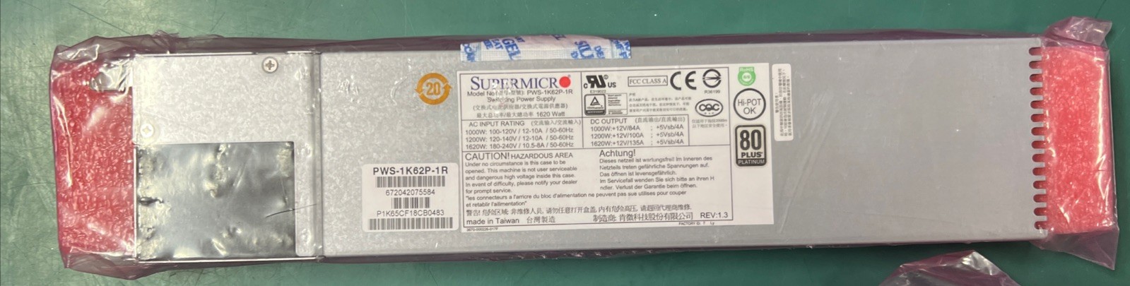 Supermicro 1620W 80 Plus Platinum Power Supply PWS-1K62P-1R