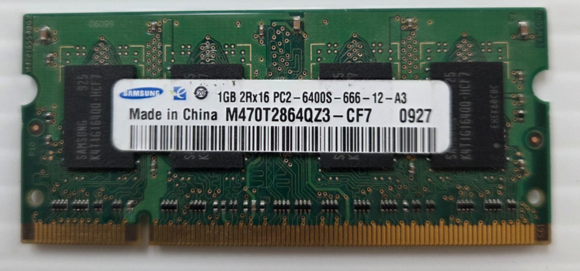 M470T2864QZ3-CF7 SAMSUNG LAPTOP MEMORY 1GB 2RX16 PC2-6400S-666-12-A3 (CA611)