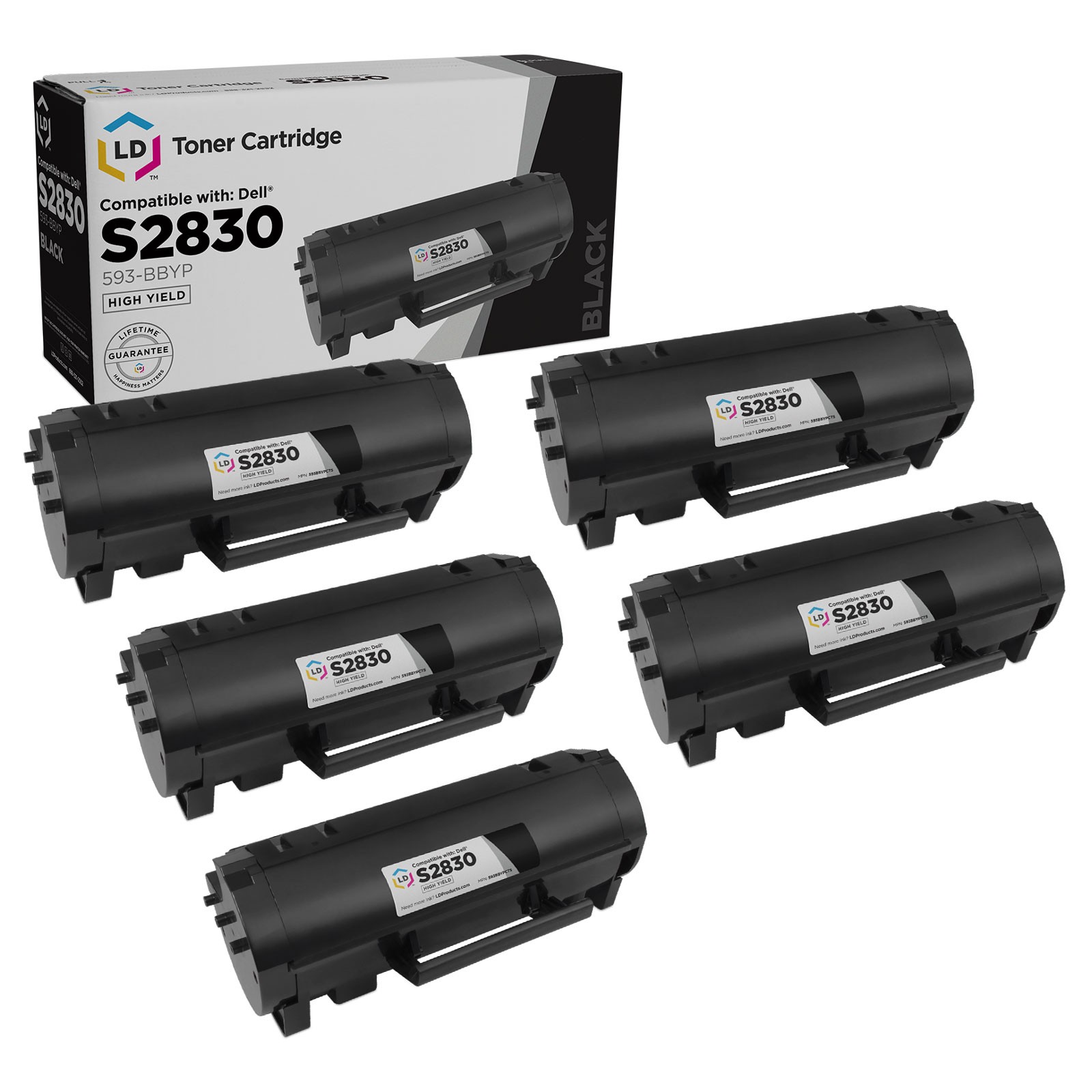 LD Compatible Dell 593-BBYP (GGCTW / 3RDYK) HY Black Toner 5PK for Laser S2830dn