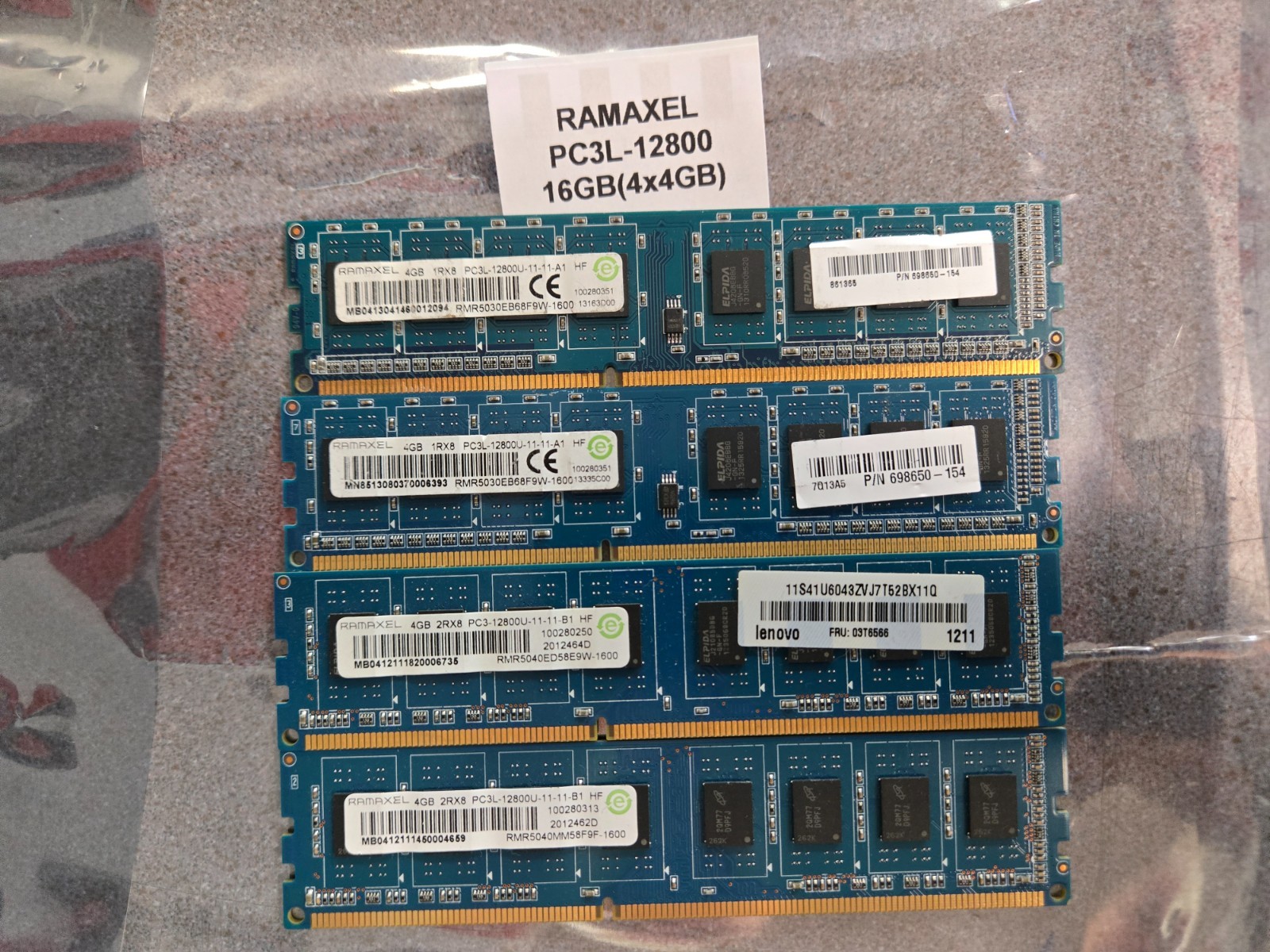 RAMAXEL 16 GB (4x4GB) PC3L-12800 Desktop Memory RAM