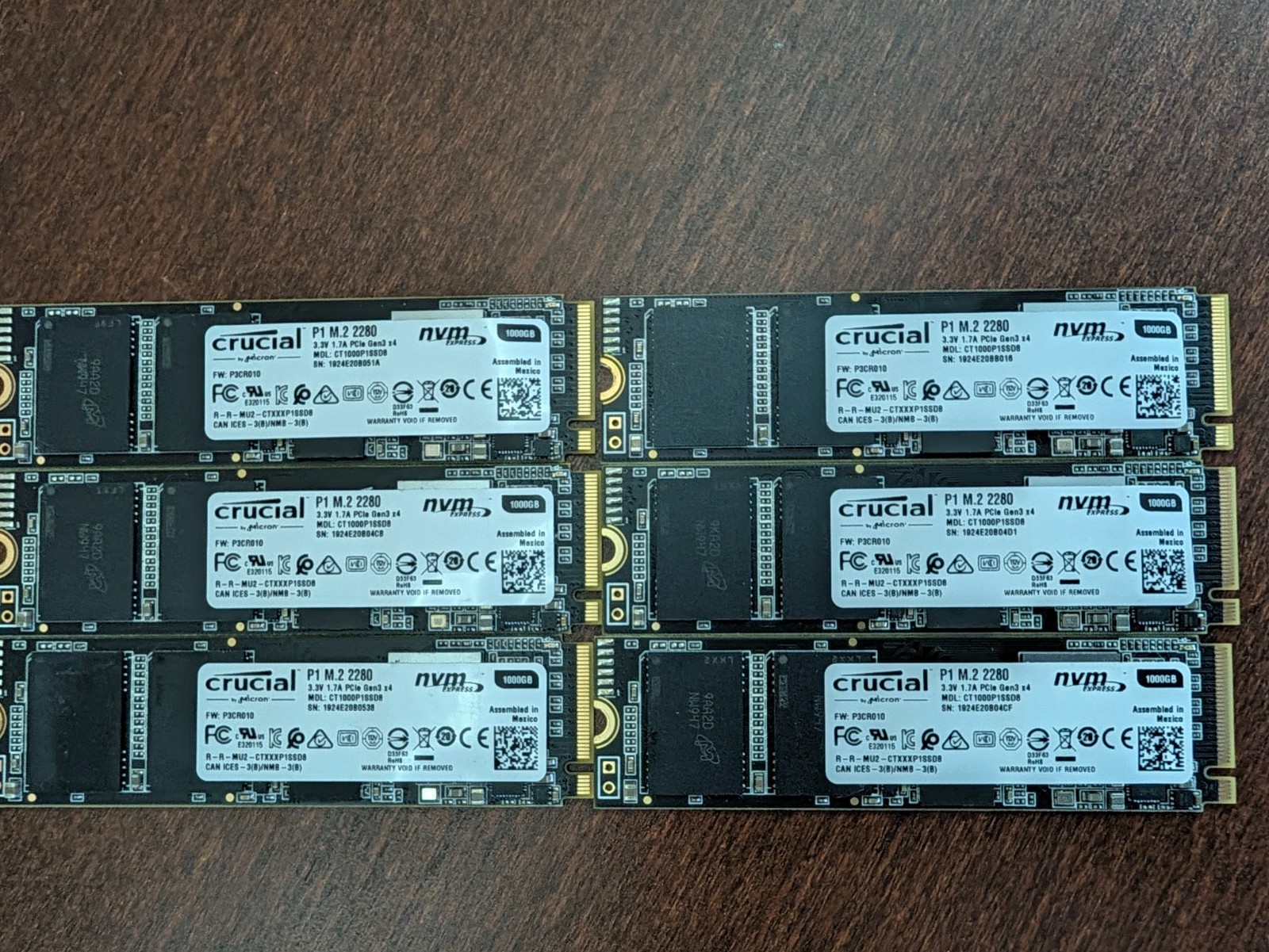 lot of 6 Crucial 1TB Nvme P1 M.2 2280