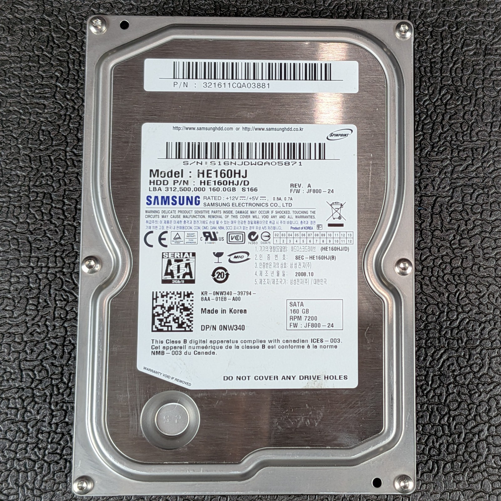 Samsung Spinpoint F1 160GB 3.5"  SATA Hard Drive - HE160HJ - TESTED