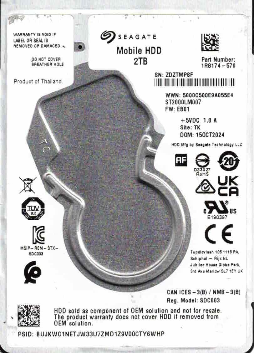 ST2000LM007,  1R8174-570,  EB01, TK,   ZDZT,  SEAGATE 2TB  2024